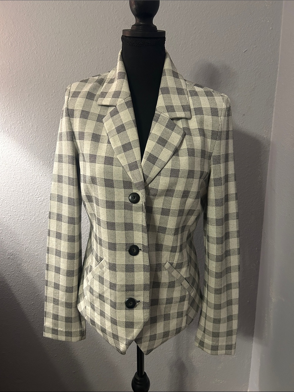 CAbi Women Checked Gray & White Tailored Blazer Size 4